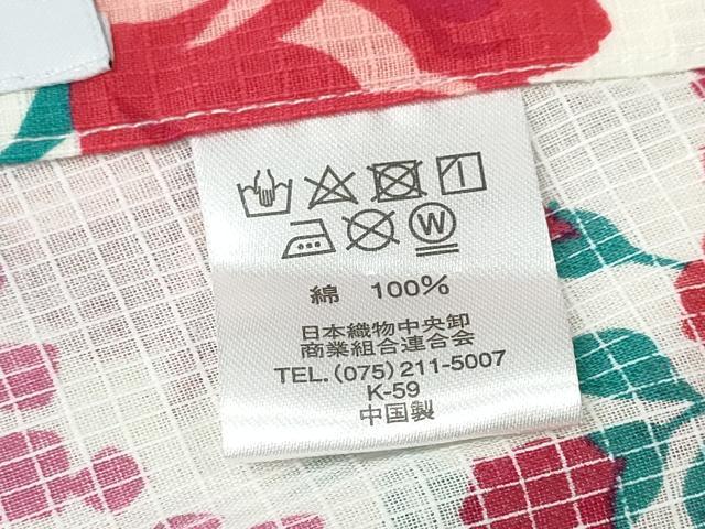 平和屋着物∴夏物 浴衣 綿紅梅 薔薇 綿 逸品 未使用 CABE8995ng