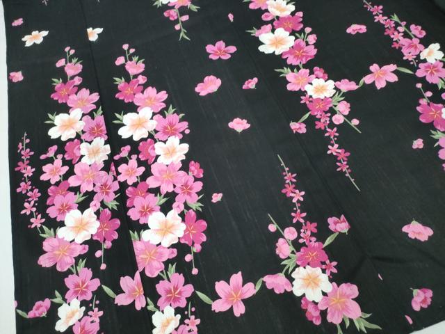 平和屋着物∴夏物 浴衣 草花文 黒地 綿 逸品 未使用 CABE9001ng
