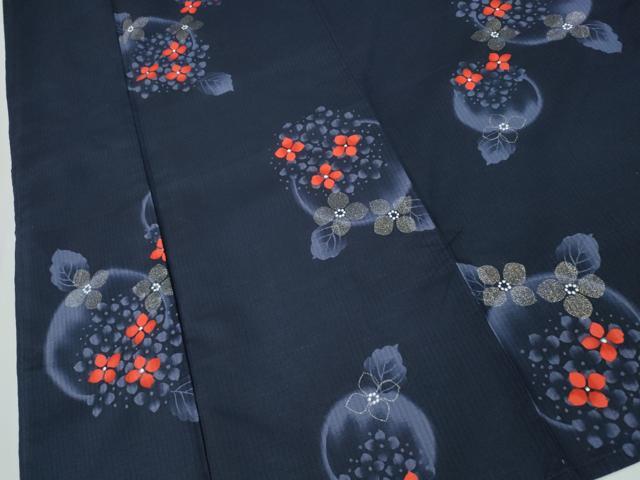 平和屋着物∴夏物 浴衣 綿紅梅 満月 紫陽花 ラメ 綿 逸品 未使用 CABE9006ng