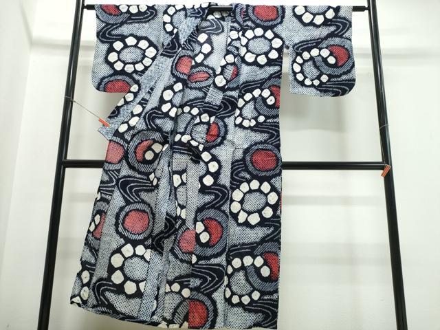 平和屋着物∴夏物 浴衣 有松鳴海絞り 花丸文 綿 逸品 CABE9045ng