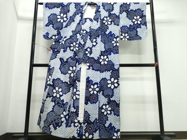 平和屋着物∴夏物 浴衣 有松鳴海絞り 団扇花文 綿 逸品 未使用 CABE9046ng