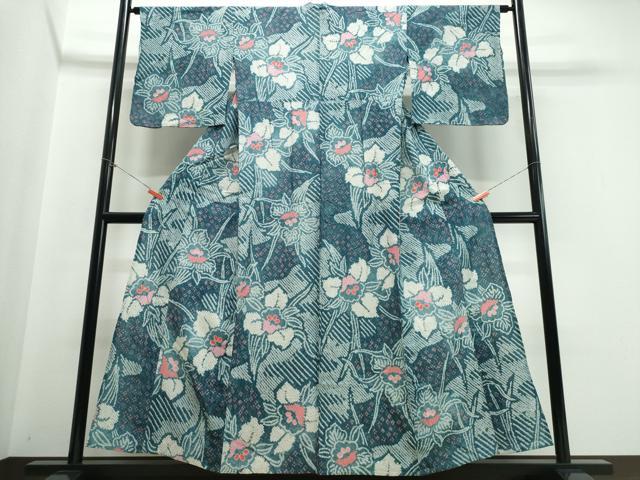 平和屋着物∴夏物 浴衣 有松鳴海絞り 草花文 銀座越後屋扱い 綿 逸品 CABE9052ng