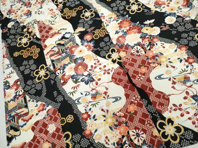 平和屋着物∴夏物 小紋・浴衣兼用 鴛鴦御所車花文 綿 逸品 CABE9063ng