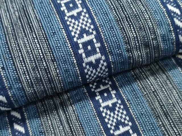平和屋着物∴夏物 阿波しじら織 男性 甚平 上下セット 吉祥間道 綿麻 逸品 未使用 CABE9085ng