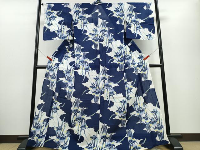 平和屋着物∴夏物 浴衣 雲取り杜若 綿 逸品 CABE9091ng