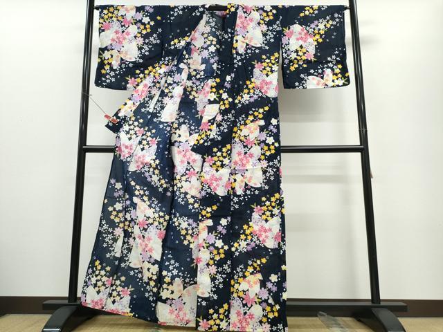 平和屋着物∴夏物 浴衣 舞蝶花文 綿 逸品 CABE9106ng