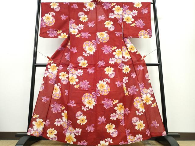平和屋着物∴夏物 浴衣 綿紅梅 毬花文 金彩 綿 逸品 CABE9110ng