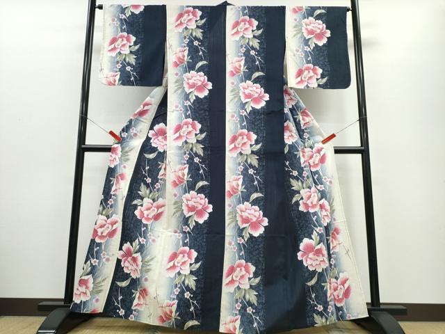 平和屋着物∴夏物 浴衣 枝牡丹梅文 綿 逸品 CABE9114ng