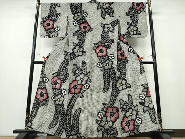 平和屋着物∴夏物 浴衣 有松鳴海絞り 舞花文 黒地 綿 逸品 CABE9122ng