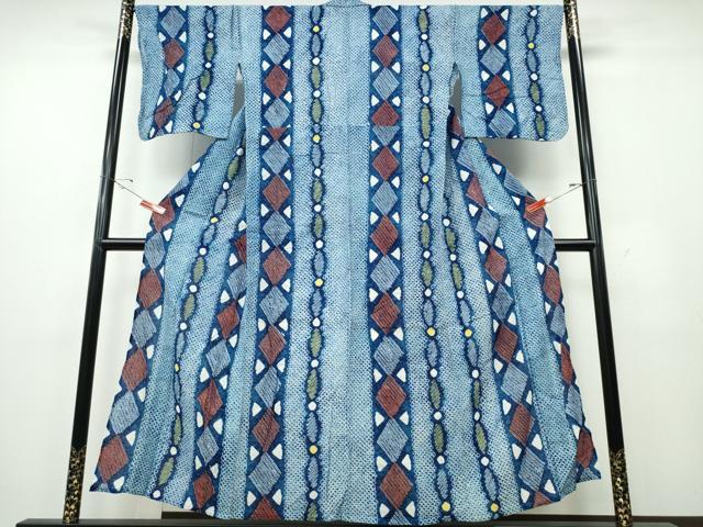 平和屋着物∴夏物 浴衣 有松鳴海絞り 間道 幾何学文様 綿 逸品 CABE9127ng