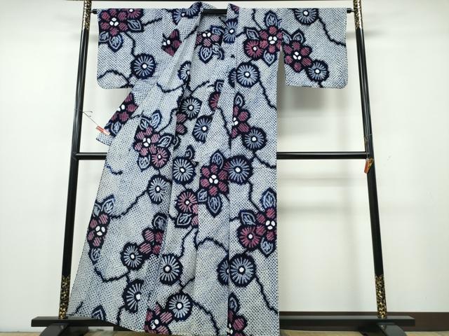 平和屋着物∴夏物 浴衣 有松鳴海絞り 枝松葉花文 綿 逸品 CABE9131ng