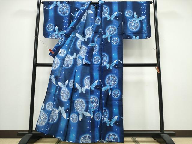 平和屋着物∴夏物 浴衣 桔梗舞蝶文 綿 逸品 CABE9138ng