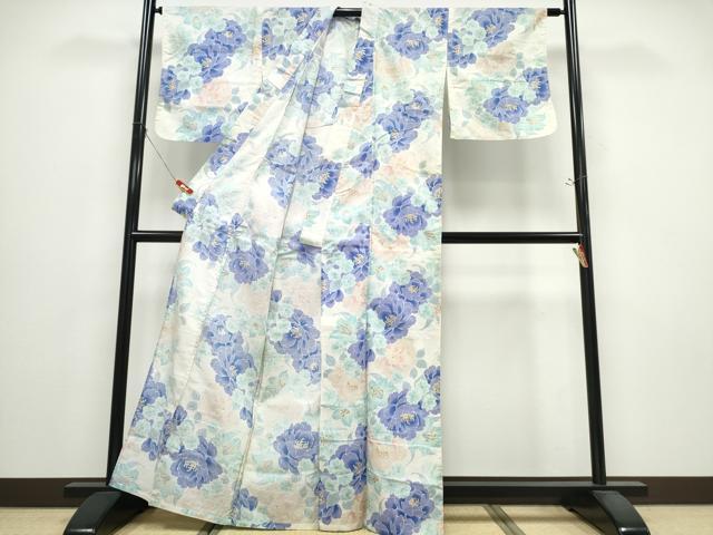 平和屋着物∴夏物 浴衣 牡丹花文 金彩 綿 逸品 CABE9144ng