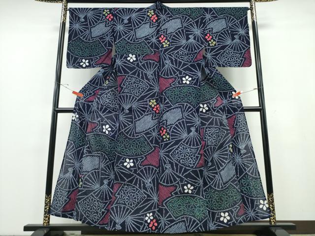 平和屋着物∴夏物 浴衣 有松鳴海絞り 扇面重ね花文 綿 逸品 CABE9173ng