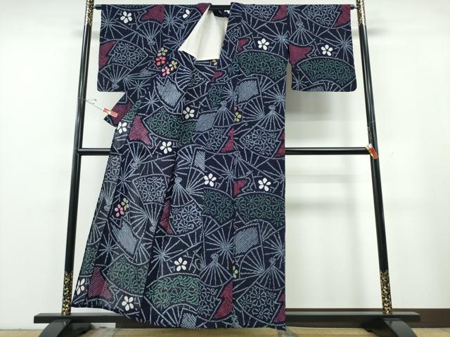 平和屋着物∴夏物 浴衣 有松鳴海絞り 扇面重ね花文 綿 逸品 CABE9173ng