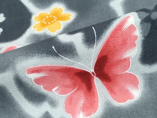 平和屋着物∴夏物 浴衣 注染 手縫い 舞蝶桜 日本製 綿 逸品 CABE9177ng