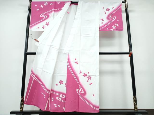 平和屋着物∴夏物 浴衣 訪問着 流水舞桜 綿 逸品 CABE9187ng