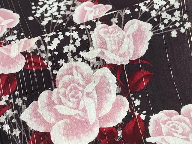 平和屋着物∴夏物 H・L(アッシュエル) HENRI-LUC CHAPUIS 浴衣 薔薇 間道 ラメ糸 綿 逸品 CABE9195ng