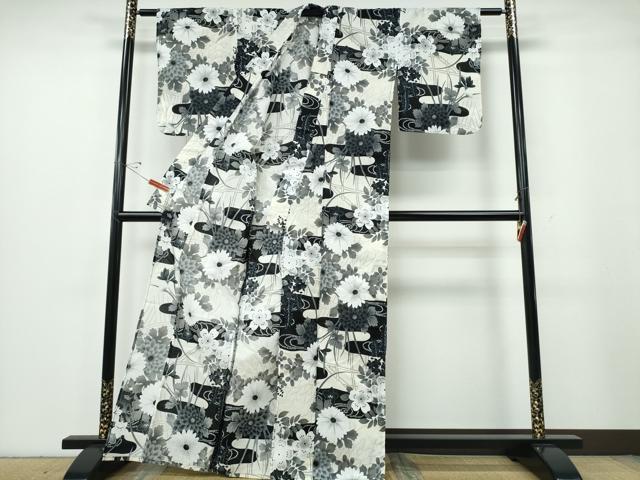 平和屋着物∴夏物 浴衣 流水菊花文 綿 逸品 CABE9196ng