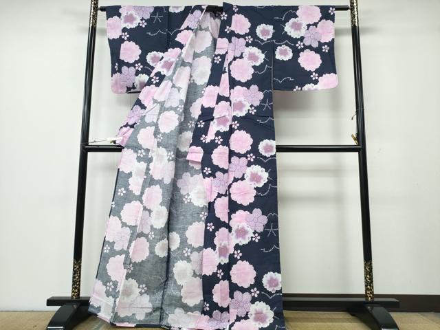 平和屋着物∴夏物 浴衣 舞桜 綿 逸品 未使用 CABE9200ng