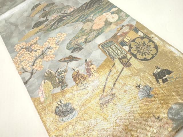 平和屋着物▼六通柄袋帯 平安宮庭絵巻 時代屏風 金彩 正絹 逸品 CABE9288dy