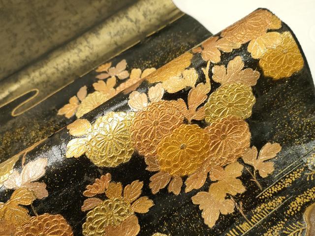 平和屋着物▼太鼓柄袋帯 螺鈿 風景花文 金彩 正絹 逸品 CABE9425dy