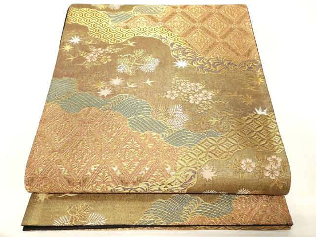 平和屋着物＊夏物　六通柄袋帯　流水花舟文　金銀糸　正絹　逸品　DABB3570cm 平和屋着物○龍村平蔵製 六通柄 本袋帯 名物いちご 金銀糸 正絹 逸品