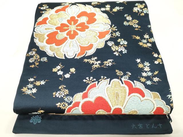 平和屋着物◎六通柄袋帯 唐織 大宮どんす 草花文 金糸 関西仕立て 正絹 逸品 CABE9579dy
