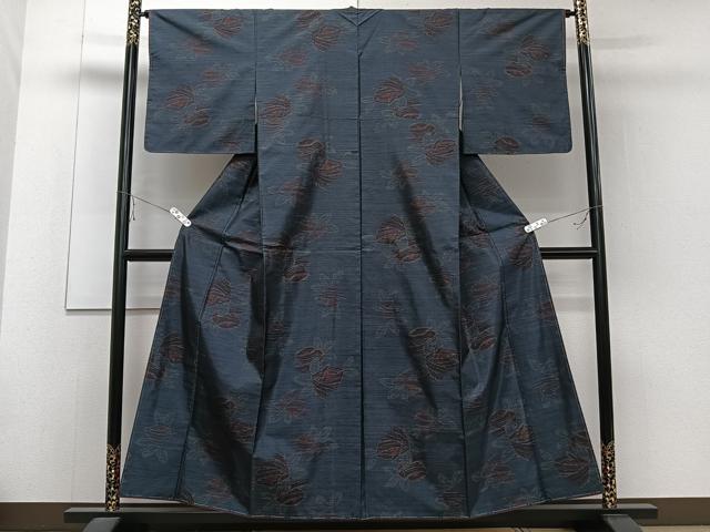 平和屋着物■本場大島紬 横絣 草花文 証紙付き 正絹 逸品 CABE9641xi