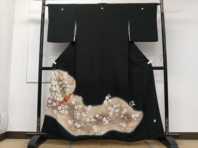 平和屋着物■豪華黒留袖 作家物 刺繍 花鳥文 暈し染め 金彩 正絹 逸品 CABE9652xi