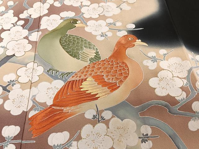 平和屋着物■豪華黒留袖 作家物 刺繍 花鳥文 暈し染め 金彩 正絹 逸品 CABE9652xi
