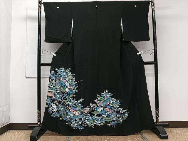 平和屋着物■豪華黒留袖 風景花文 松竹梅 金銀彩 正絹 逸品 CABE9664xi