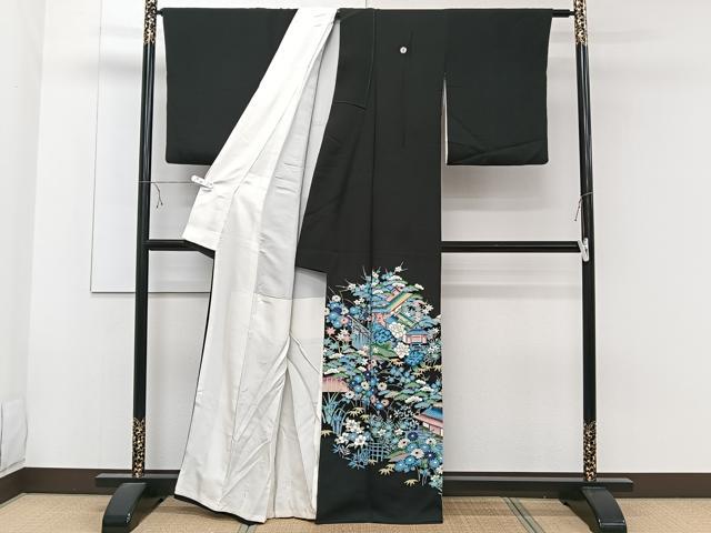 平和屋着物■豪華黒留袖 風景花文 松竹梅 金銀彩 正絹 逸品 CABE9664xi