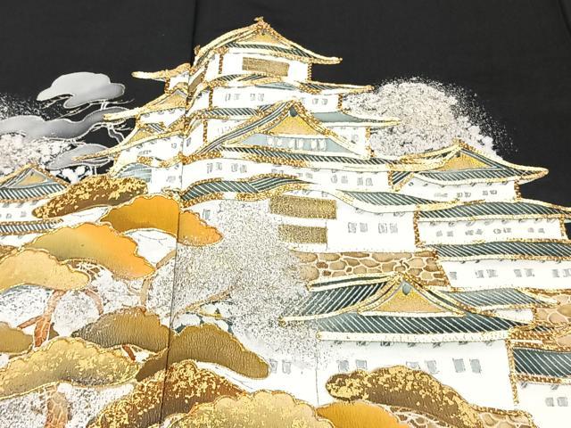 平和屋着物■豪華黒留袖 駒刺繍 名勝松文 金彩 正絹 逸品 CABE9667xi