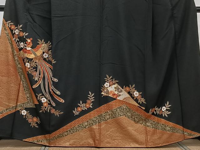 平和屋着物■豪華黒留袖 駒刺繍 鳳凰花文 金彩 正絹 逸品 CABE9668xi