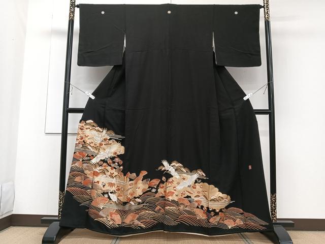 平和屋着物■豪華黒留袖 作家物 駒刺繍 飛鶴宝扇文 金彩 正絹 逸品 CABE9860xi