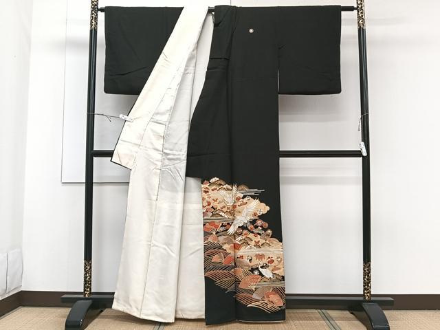 平和屋着物■豪華黒留袖 作家物 駒刺繍 飛鶴宝扇文 金彩 正絹 逸品 CABE9860xi