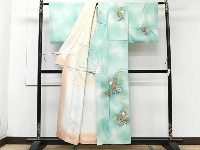 平和屋着物■訪問着 草花文 暈し染め 金彩 カラー胴裏:鳥の子色 正絹 逸品 CABE9903xi