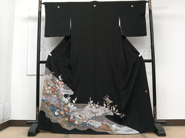 平和屋着物■豪華黒留袖 作家物 駒刺繍 花鳥文 暈し染め 金彩 正絹 逸品 CABE9930xi