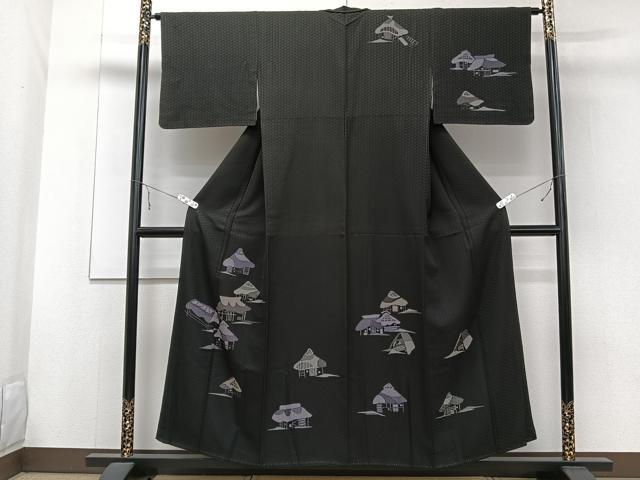 平和屋着物■訪問着 小屋文 黒地 正絹 逸品 CABE9952xi