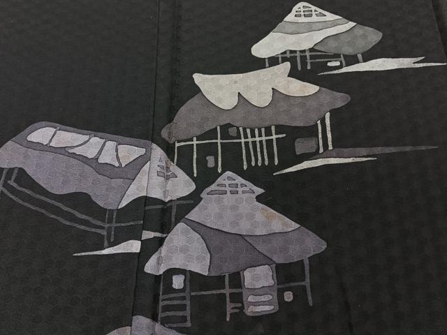 平和屋着物■訪問着 小屋文 黒地 正絹 逸品 CABE9952xi