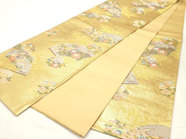 平和屋着物◎六通柄袋帯 唐織 扇面花文 金銀糸 正絹 逸品 CABF0015vf