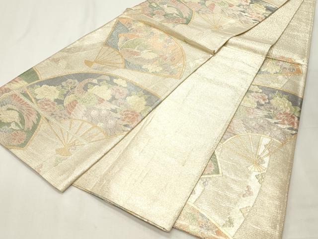 平和屋着物◎佐賀錦 六通柄袋帯 扇面花鳥文 金銀糸 正絹 逸品 CABF0022vf