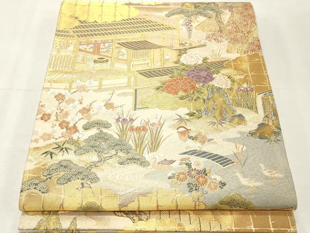 平和屋着物◎六通柄袋帯 唐織 粋美錦 花鳥風景文 金糸 正絹 逸品 CABF0025vf