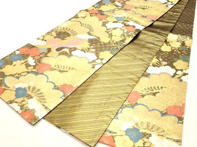 平和屋着物◎佐賀錦 六通柄 唐織 飛鶴梅松文 金糸 袋帯 正絹 逸品 CABF0029vf