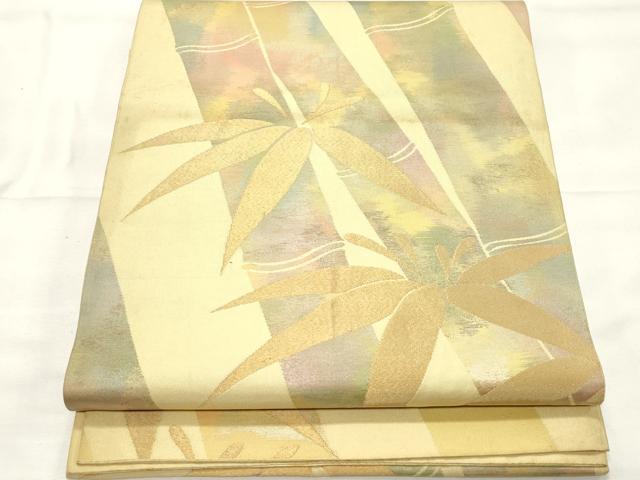 平和屋着物◎六通柄 本袋帯 笹竹文 金糸 正絹 逸品 CABF0072vf