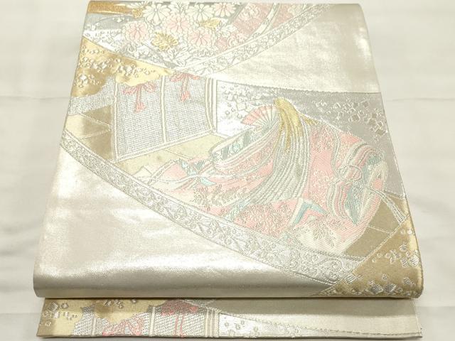平和屋着物◎六通柄袋帯 女人花文 金銀糸 正絹 逸品 CABF0078vf