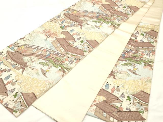平和屋着物◎六通柄袋帯 人物風景文 金糸 正絹 逸品 CABF0080vf