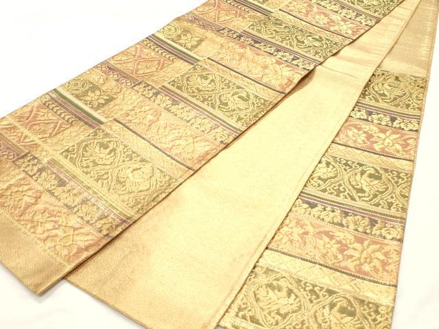 平和屋着物◎佐賀錦 六通柄袋帯 花鳥文 金糸 正絹 逸品 CABF0082vf
