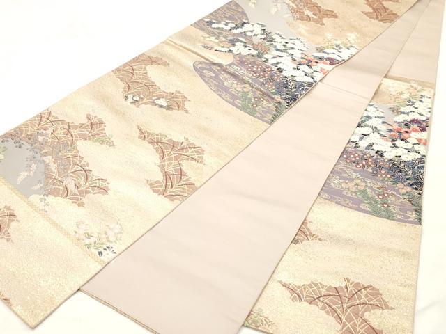 平和屋着物◎六通柄袋帯 唐織 九百錦 武蔵野の宴 金糸 正絹 逸品 CABF0100vf